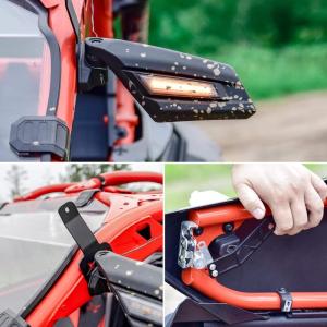 imageSAUTVS Adjustable Folding Side View Mirrors with Turn Signal Lights ampamp Metal Light Bar Brackets ampamp Metal Custom Door Handles for CanAm Maverick X3
