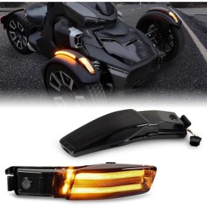 imageSAUTVS Front Fender LED Lights for Can Am Ryker Smoked Black Fender Lights Wheel Lights Fender Reflectors with LED Turn Signals ampamp Running Lights for the CanAm Ryker 20192024 Accessories 2PCS