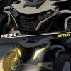 imageSAUTVS LED Turn Signal Fang Lights for CanAm Maverick R Front DRL Auxiliary Accent Lamps with Yellow Flashing Lights for Can Am Maverick R MAX X RS 2024 Models Accessories