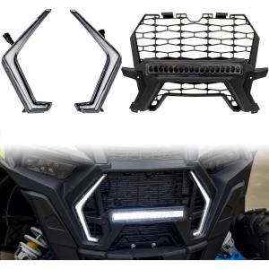 imageFront LED Signature Accent Fang Lights ampamp Mesh Grill with Led Light Bar Kit for Polaris RZR XP 1000  XP 4 1000  Turbo 20192021 Accessories