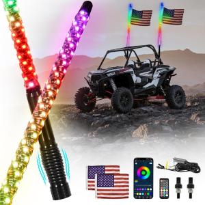 imageSAUTVS 2PCS 3FT LED Whip Lights with Spring Base RGB Spiral Chasing Light for UTV ATV Boat Polaris RZR CanAm X3 SXS Offroad Truck Accessories Music Sync IP67 Waterproof