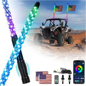 imageSAUTVS 2PCS 4FT LED Whip Lights with Spring Base RGB Spiral Chasing Light for UTV ATV Boat Polaris RZR CanAm X3 SXS Offroad Truck Accessories Music Sync IP67 Waterproof