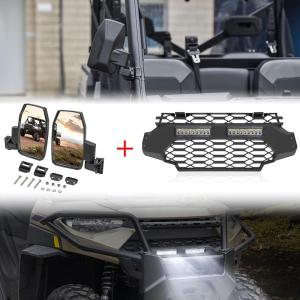 imageSAUTVS Adjustable Folding Side Rear View Mirrors ampamp Front Mesh Grill with LED Light Bar Kit for Polaris Ranger XP 1000 20182022 Accessories