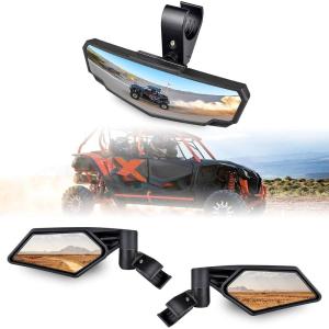 imageSAUTVS Adjustable Folding Side View Mirrors ampamp Convex Center Rear View Mirror Kit for 20192021 Honda Talon 1000R 1000X 1000X4