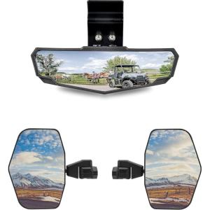 imageSAUTVS Center Rear View Mirror ampamp Wider Ajustable Aluminum Shell Rear View Side Mirrors for CanAm Defender HD5 HD8 HD10 MAX 20162021 Accessories