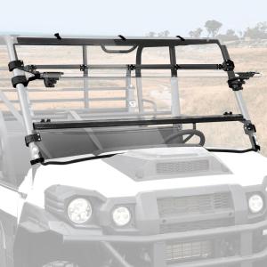 imageSAUTVS Flip Up Windshield Compatible with Kawasaki Mule Pro FXT DXT DX FX 20152025 Clear 15quot Hard Coated Poly Front Flip Windscreen Accessories Can be Closed Vented or Fully Open