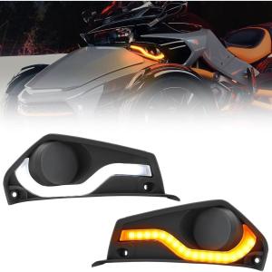 imageSAUTVS Fog Lamps Cover with Daytime Running Lights for Can Am Spyder F3 1520 Fog Lights Cover with LED DRL Turn Signal Lights Kit for CanAm Spyder F3 20152020 Accessories 2PCS