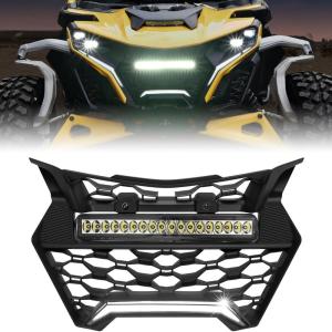 imageSAUTVS Front Grille with LED Light Bars for CanAm Maverick R ampamp R MAX X RS 2024 Models IP67 Waterproof Mesh Grill with HighBrightness Dual Lights
