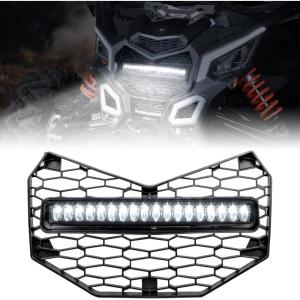 imageSAUTVS Front Grille with Light for Maverick X3 1725 Premium Front Mesh Grill with LED Light Bar for CanAm Maverick X3 20172025 Accessories