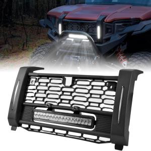 imageSAUTVS Front Mesh Grill with Accent Light for Polaris Xpedition XPXP 5 ADVADV 5 2024 2025 Accessories Waterproof Black Mesh Grille with LED Spotlight and Left Right DRLMesh Grill with Accent Light