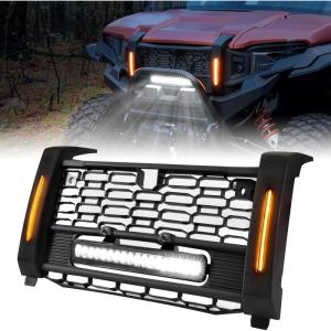 imageSAUTVS Front Mesh Grill with Accent Light for Polaris Xpedition XPXP 5 ADVADV 5 2024 2025 Accessories Waterproof Black Mesh Grille with LED Spotlight and Left Right DRLMesh Grill with Accent Light  Turn Singals