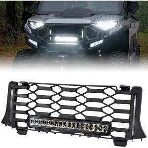imageSAUTVS Front Mesh Grill with LED Spotlight Left Right DRL for Polaris Ranger XD 1500 PremiumNorthstar Edition 2024 2025 Black Mesh Grille with LED Accent Light Bar Accessories