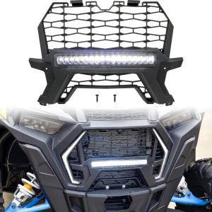 imageSAUTVS Front Mesh Grill with Light for RZR XP Waterproof Black Mesh Grille with LED Light Bar for Polaris RZR XP 1000 XP4 Turbo 2019 2020 2021 2022 2023 Accessories Compatible with Fang Lights