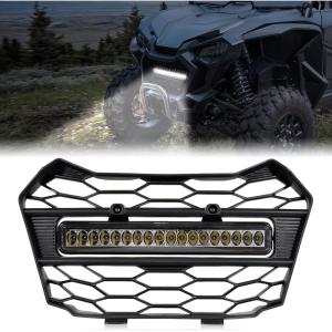 imageSAUTVS Front Mesh Grille with LED Light for Honda Talon 1000 Front Bumper Mesh Grill with Adjustable LED Light Bar for Honda Talon 1000R 1000X 1000X4 2022 2023 2024 Accessories 1PCS