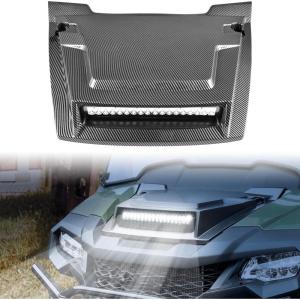 imageSAUTVS Hood Scoop with LED Spotlight for Honda Pioneer 7002 7004 20142025 Carbon Fiber Pattern Front Hood Cover with LED Auxiliary Light Kit Accessories Easy Installation