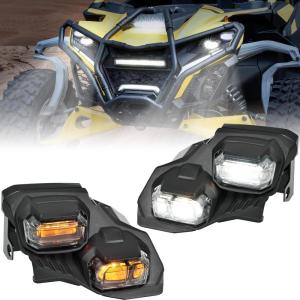 imageSAUTVS LED Headlights for CanAm Maverick R Head Lights Front Lamps with HighLow Beams DRL for Can Am Maverick R MAX X RS 2024 Models Accessories Replace 710008089 710006911