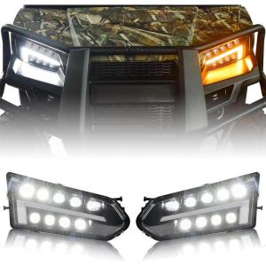 imageSAUTVS LED Headlights for Polaris Ranger 570 Mid Size LED Head Lights Front Lamps with Turn Signal Lights DRL Halo Rings for Polaris Ranger 570 MidSizeDieselCrew 900 Crew 570 Accessories2PCS