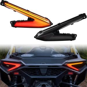 imageSAUTVS LED Turn Signal Tail Lights Assembly Smoked Black Rear Lamps with Yellow Flashing Lights for CanAm Maverick R MAX X RS 2024 Accessories Replace 710007646 710007647