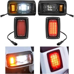 imageSAUTVS LED Headlight and Taillights Kit for Club Car DS 1993 Golf Cart Accessories 12V Front Head Light Tail Light Compatible with Club Car DS 1993 Golf Cart Standard Factory Body