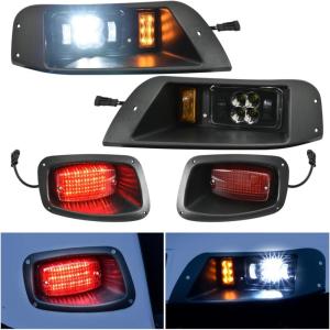 imageSAUTVS LED Headlight and Taillights Kit for EZGO TXT 19952013 Golf Cart Accessories 12V Front Head Light Tail Light Compatible with EZGO TXT 19952013 Golf Cart Standard Factory Body